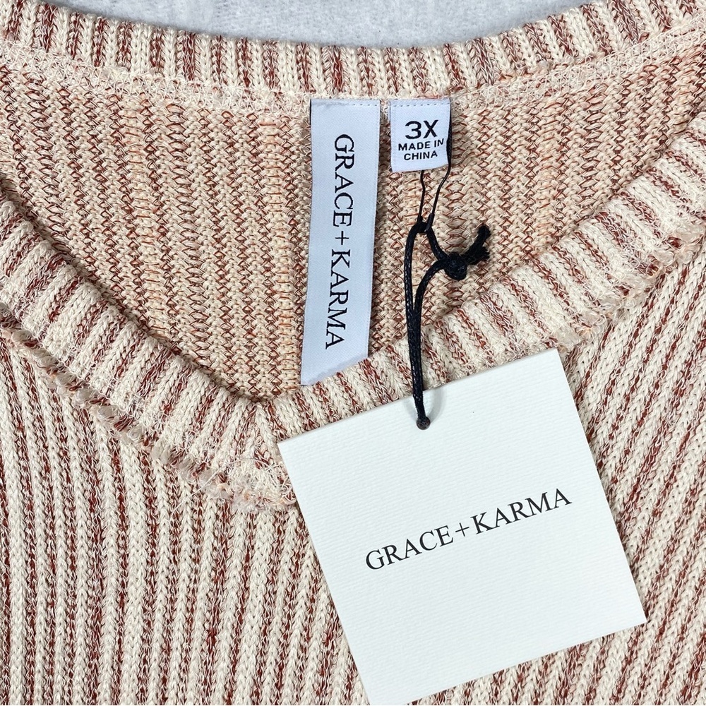 Grace + Karma Rib Top Women's 3X Rust Cream Striped V Neck Short Sleeve NWT - Picture 5 of 10
